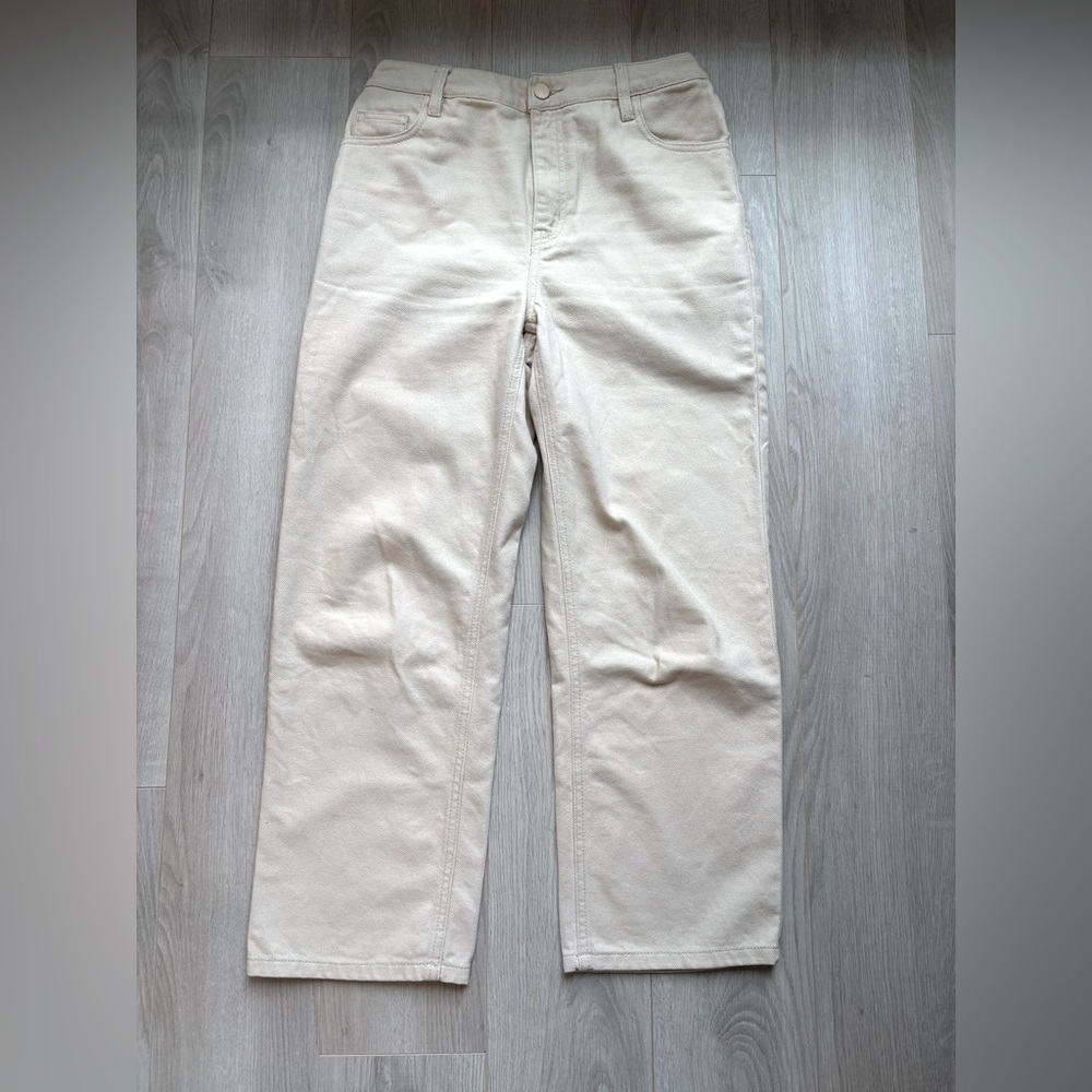 OAK + FORT | Cropped Length Wide Leg Jeans Cream M